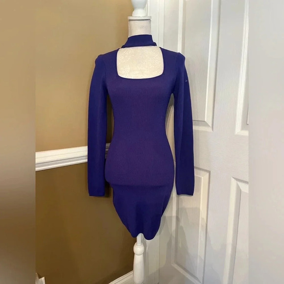 SUPERDOWN Jessica Cut Out Mini Dress Bodycon Long Sleeves Indigo Large - Picture 9 of 12